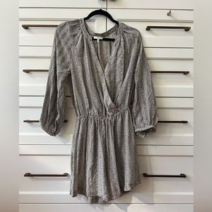 Joie 100% Silk Chevron Striped V Neck Long Sleeve Mini Dress